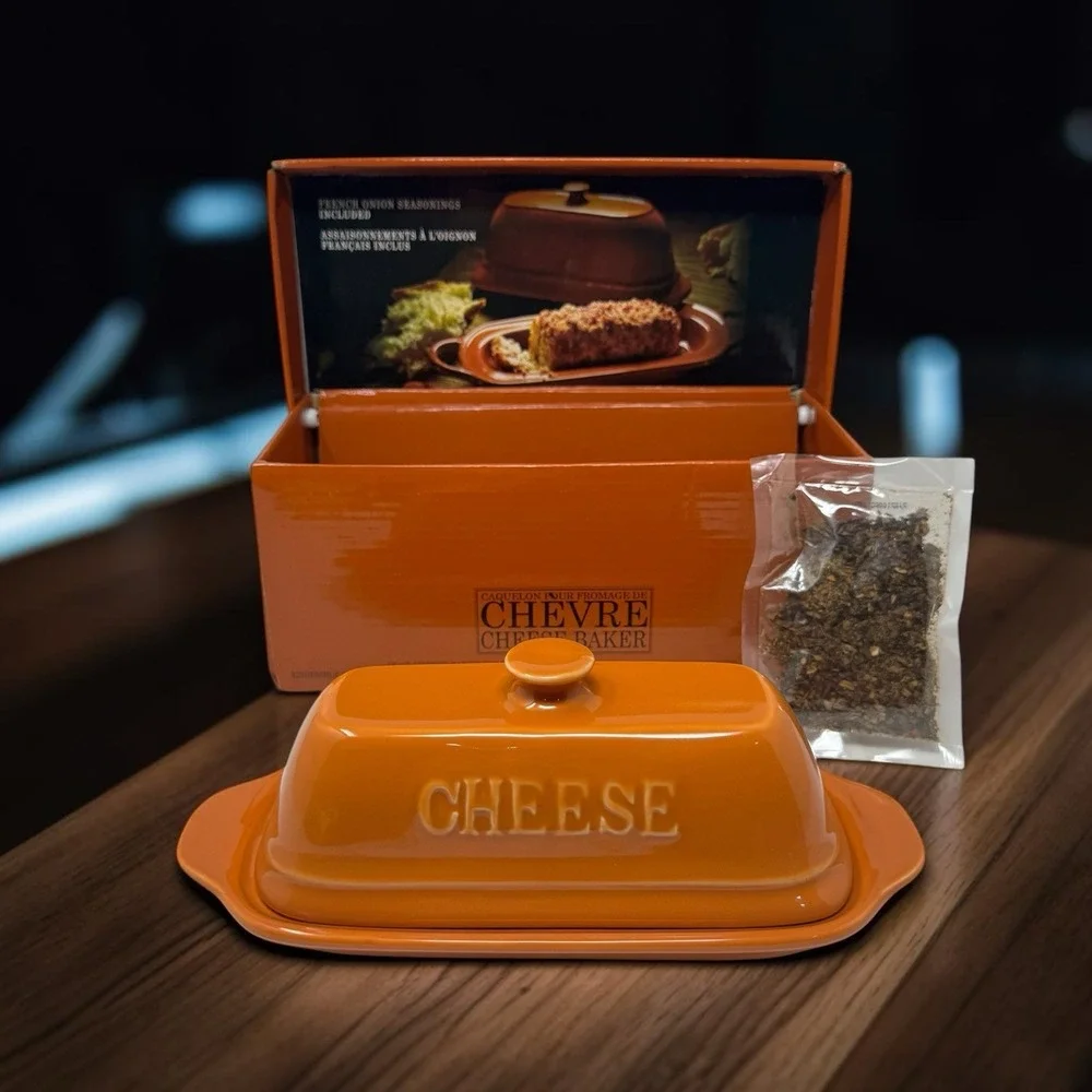 Village Gourmet Chevre Goat Cheese Baker Burnt Orange Ceramic Dish Box Seasoning